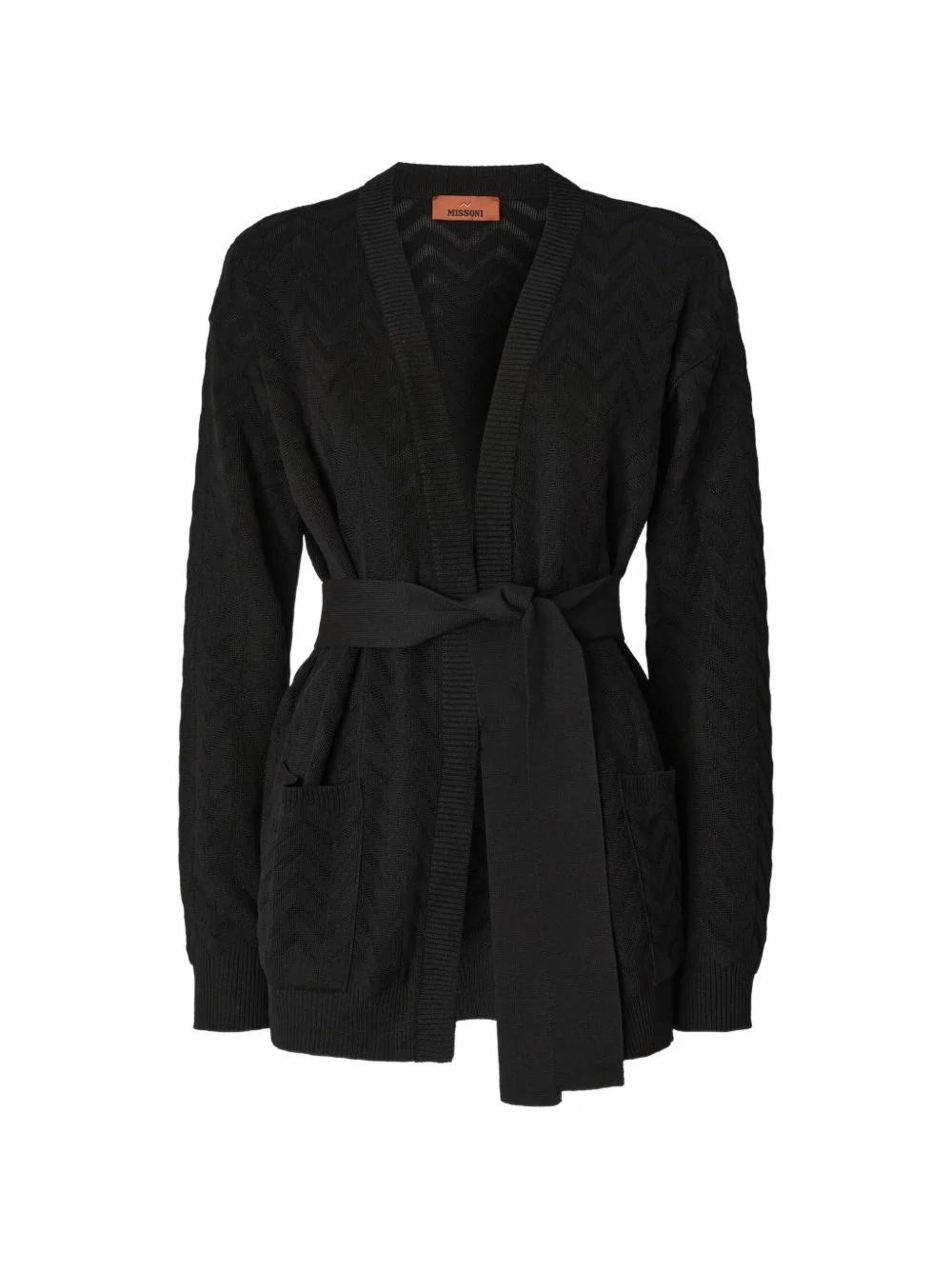 chevron belted cardigan - 1