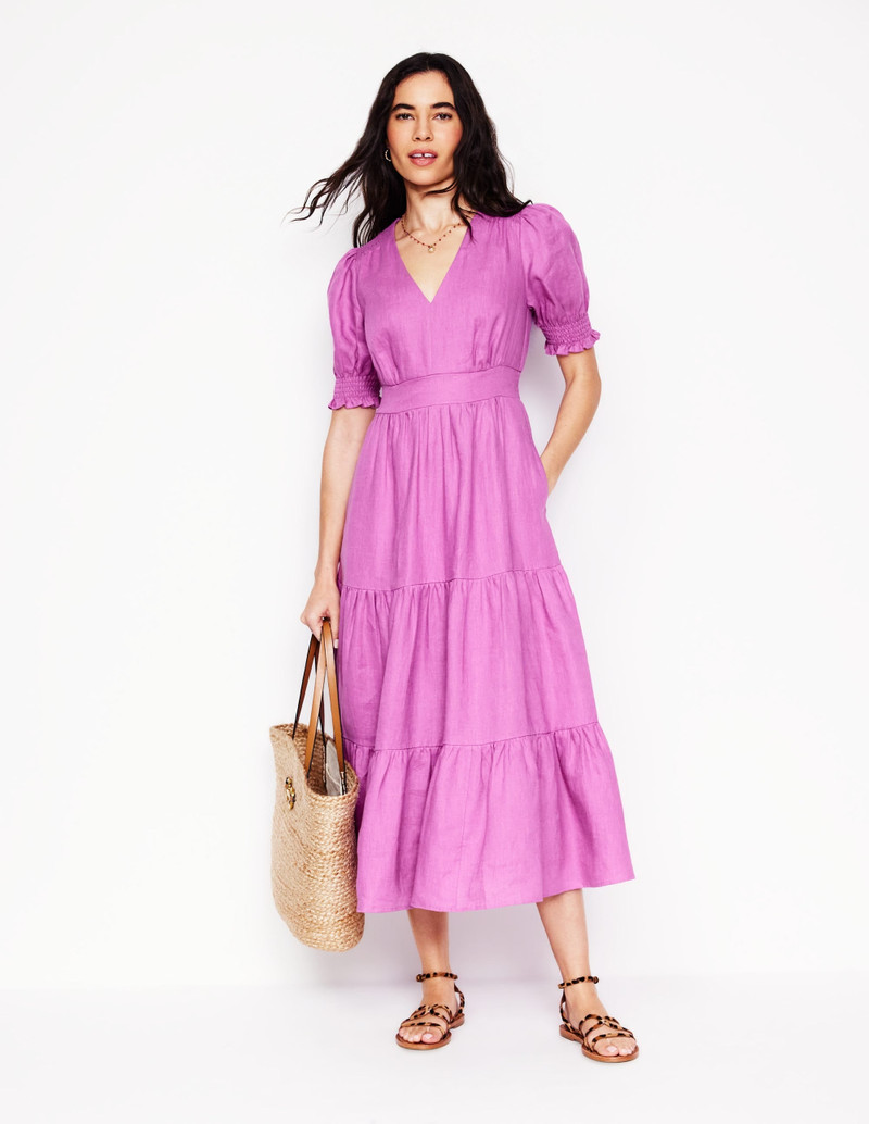Anna Linen Tiered Midi Dress-Foxglove Purple 5