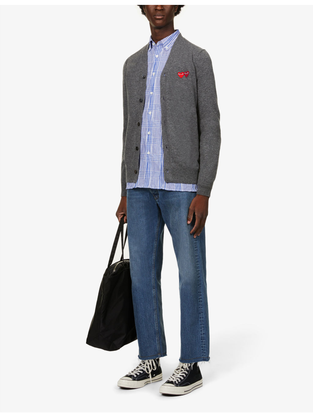 Logo-embroidered V-neck wool cardigan - 2