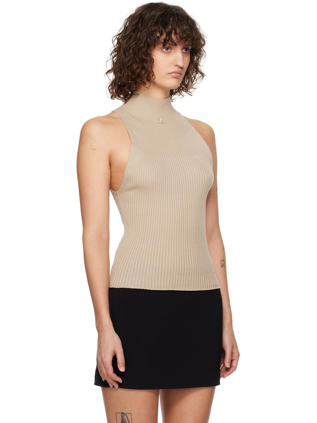 Brown Mock Neck Rib Tank Top - 2