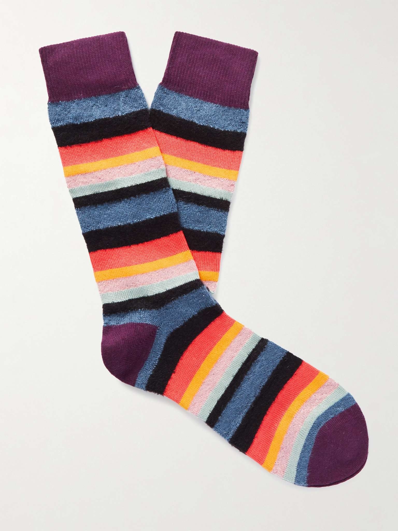 Striped Textured-Knit Socks - 1