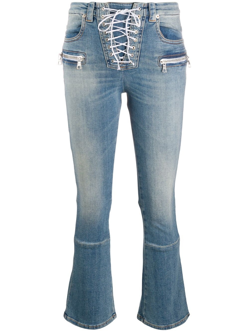 lace-up cropped jeans - 1