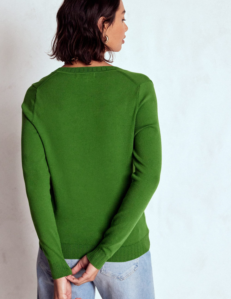 Emilia Cotton V Neck Sweater-Promenade Green 4