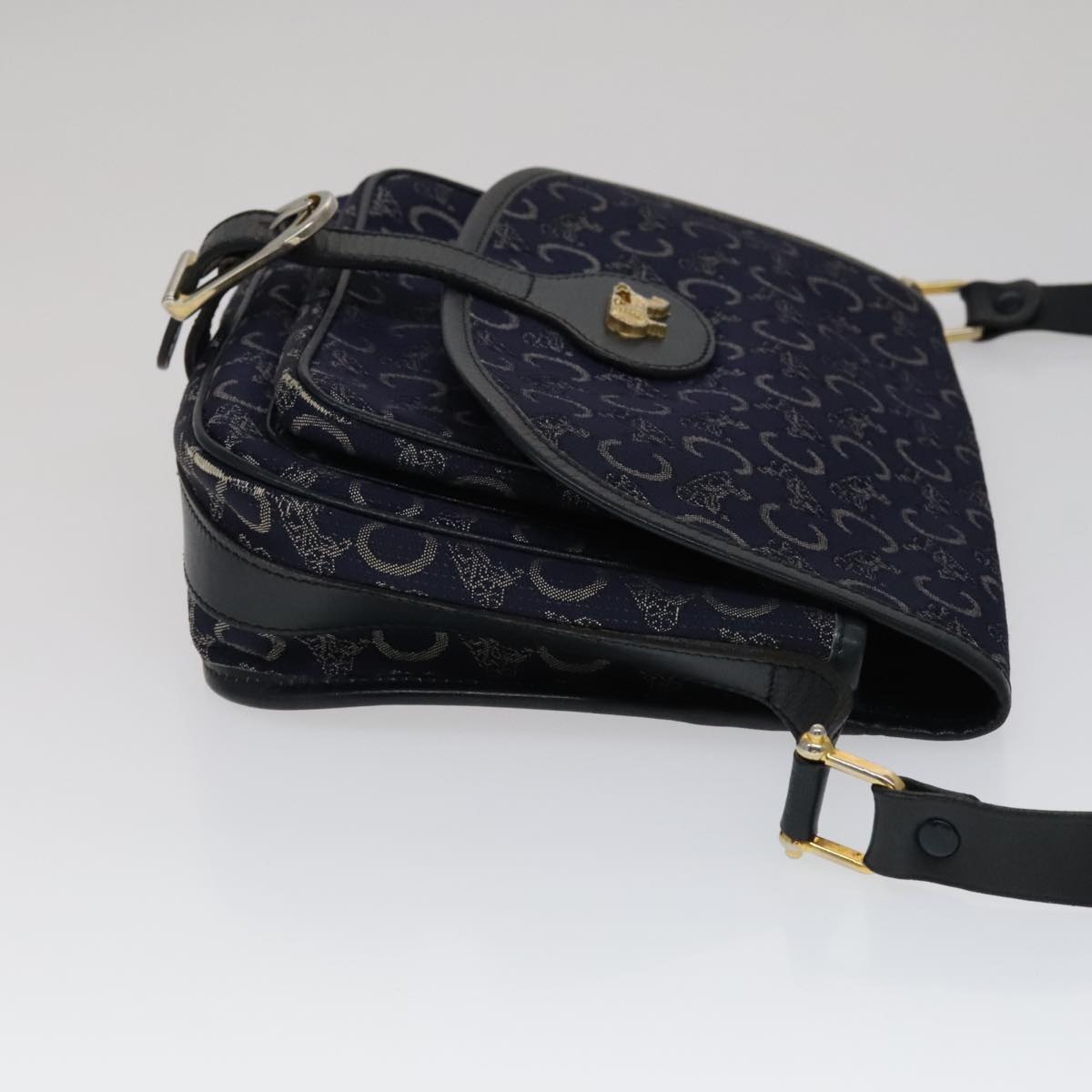 CELINE C Sulky Shoulder Bag Canvas Navy Gold - 3