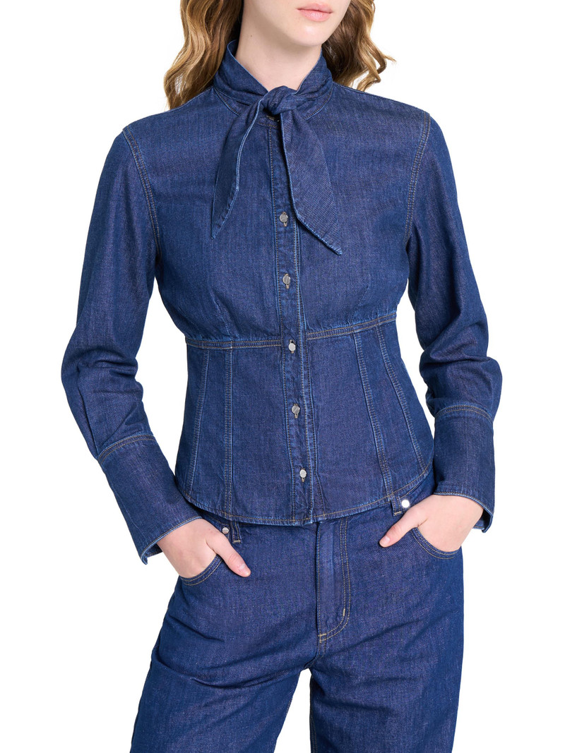 Women's Fifis Tailored Tie-Neck Denim Shirt - Dark Stone 3