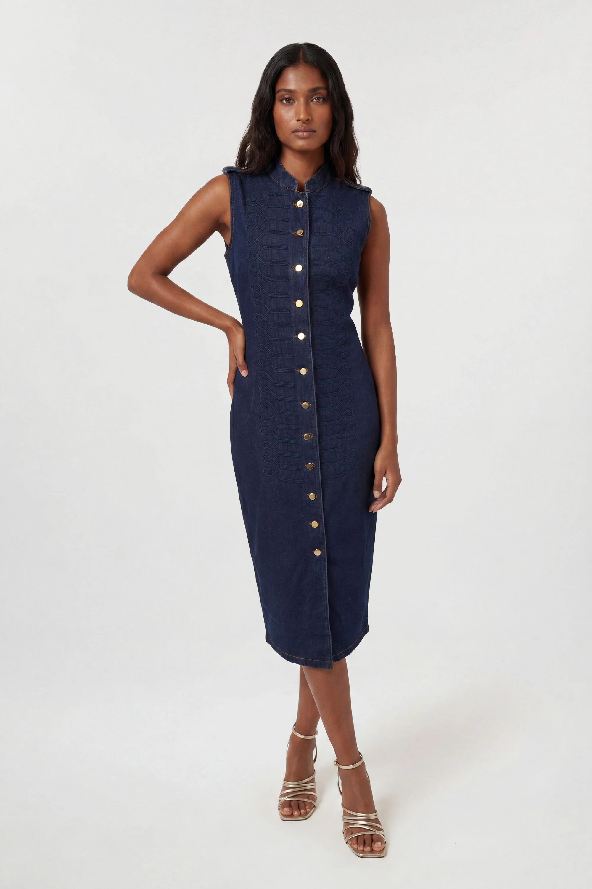 Denim Military Midi Dress - 1