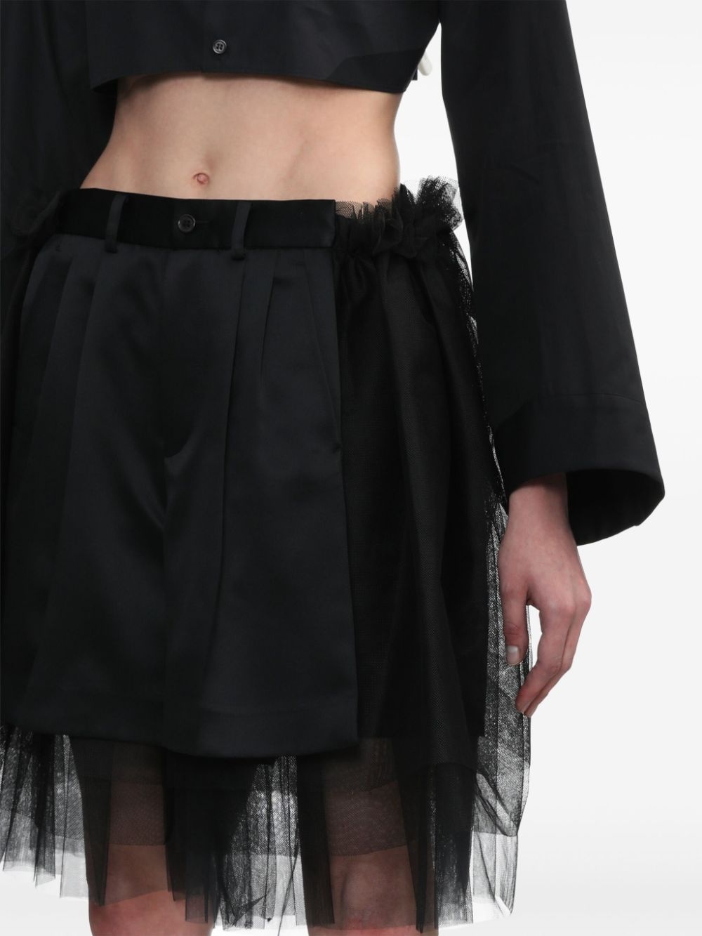 tulle-overlay tailored shorts - 5