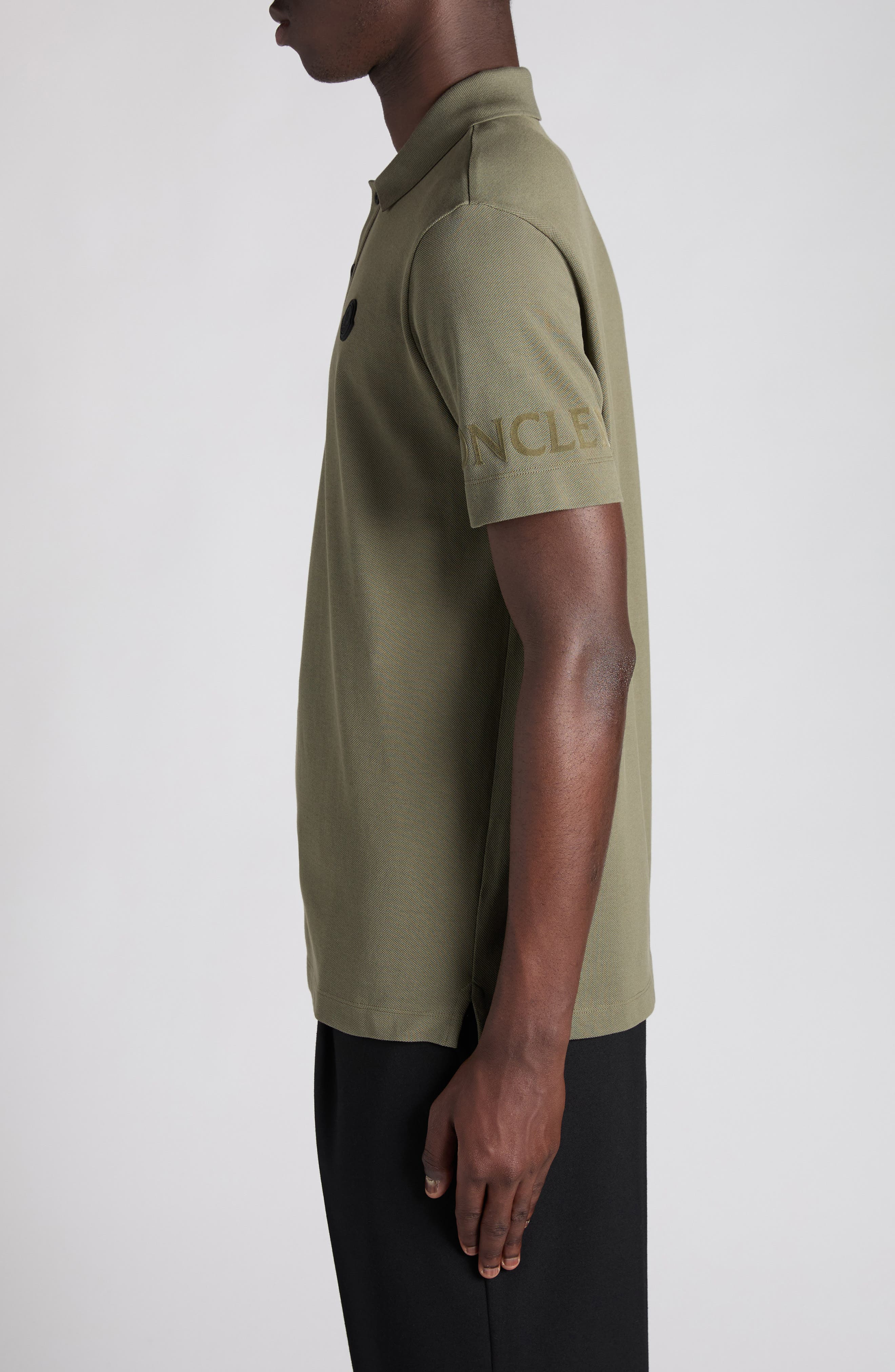 Moncler Logo Patch Cotton Polo in Dusty Olive at Nordstrom - 3