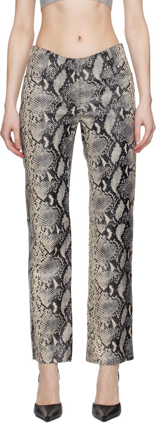 Black & Off-White Four-Pocket Leather Pants - 1