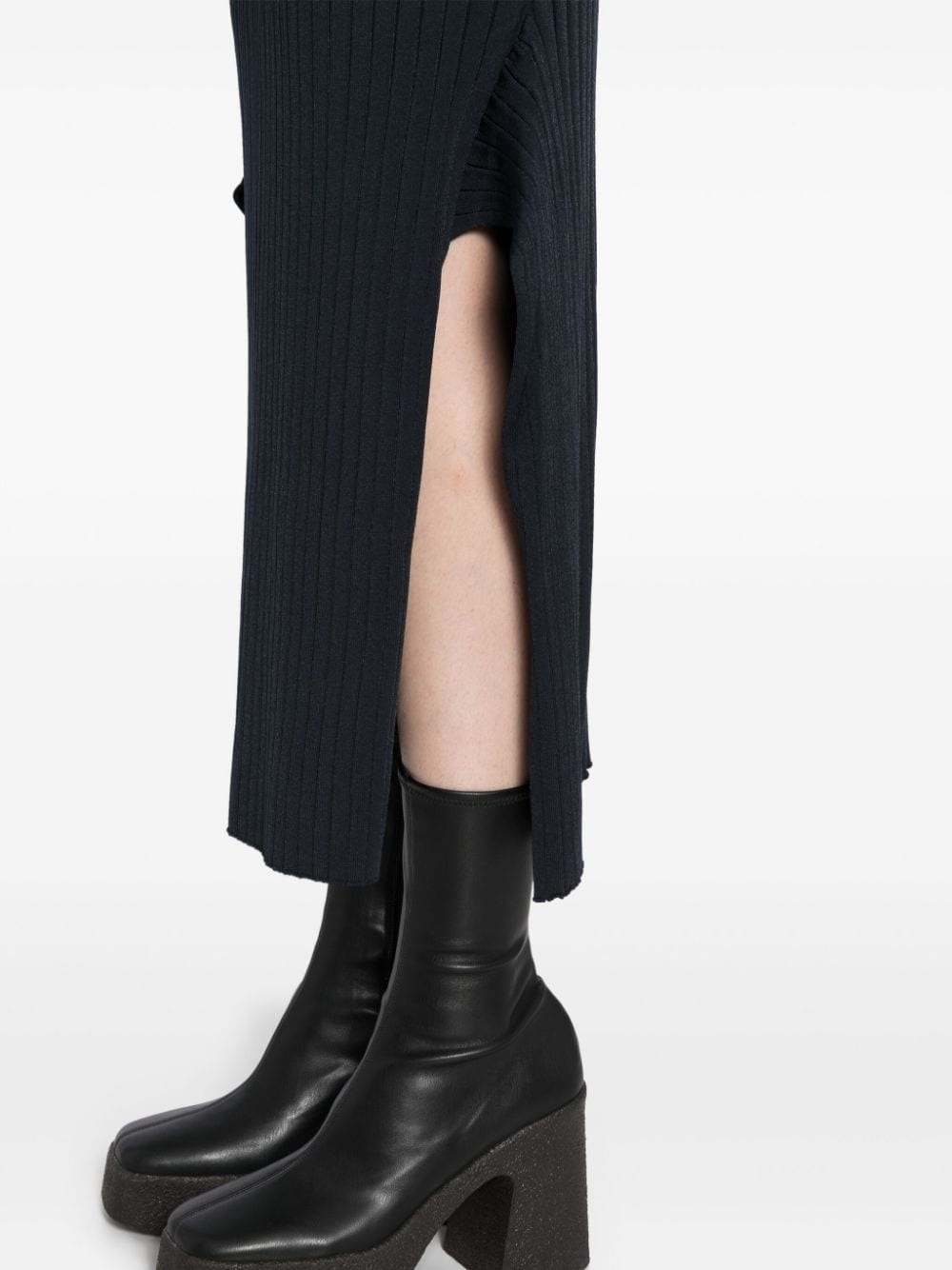 ribbed flared slit midi skirt - 5