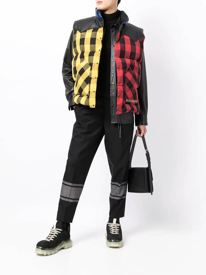 mastermind JAPAN check-print padded gillet outlook