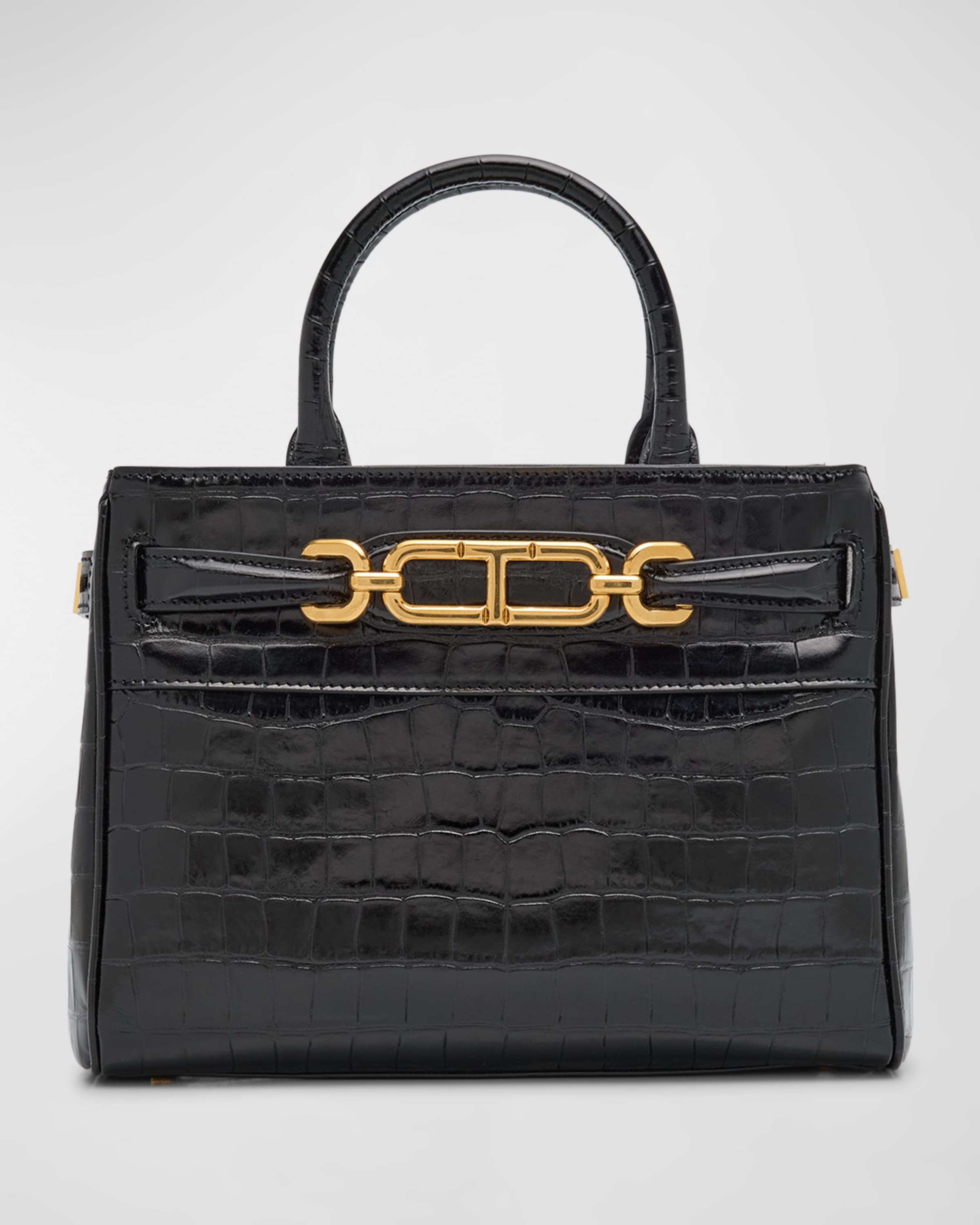 Whitney Small Top-Handle Bag in Shiny Croc-Print Leather - 1