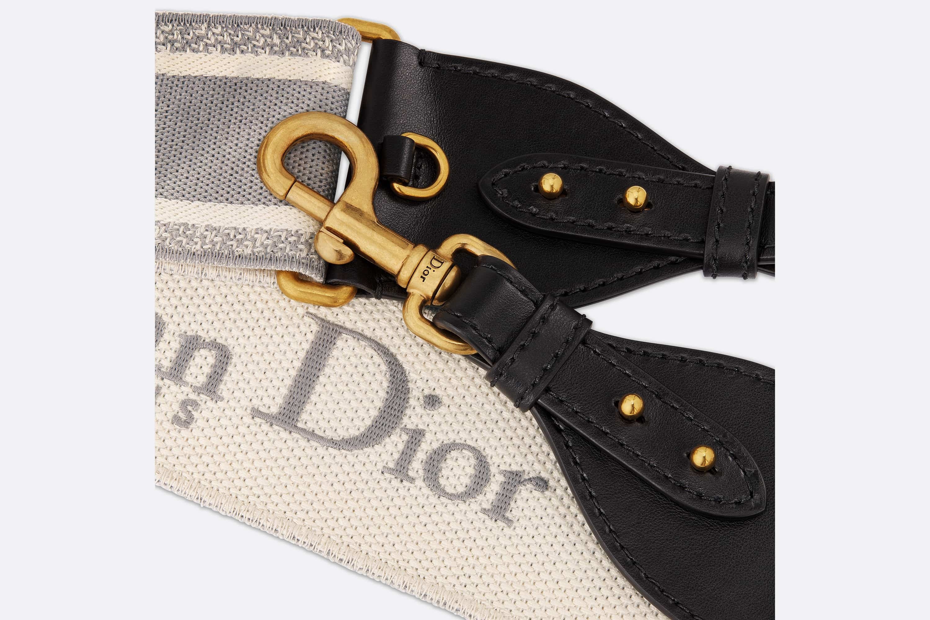 Adjustable Shoulder Strap with Ring Black Christian Dior Paris Embroidery