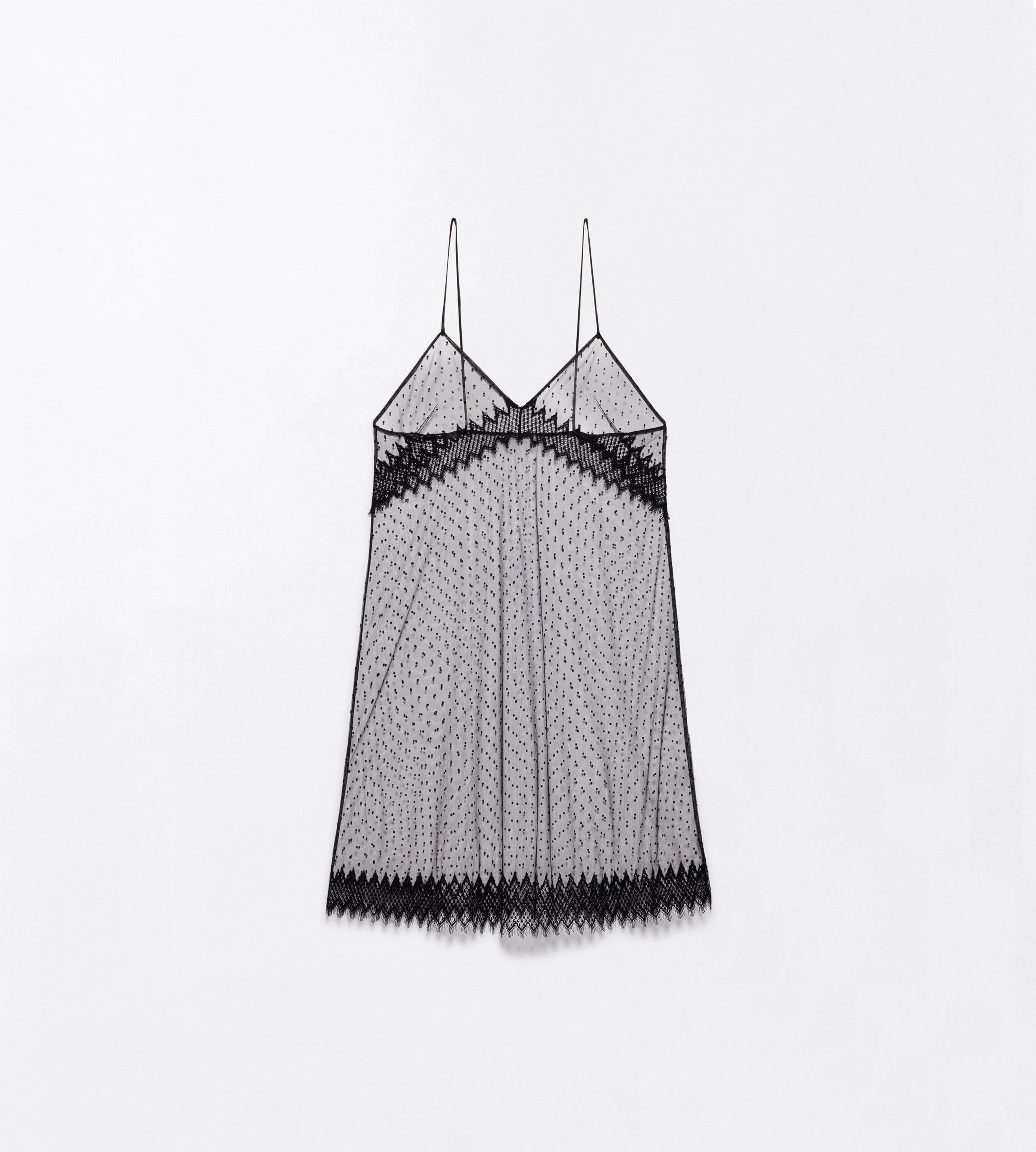 PLUMETIS FLOCKED COCKTAIL SLIP DRESS WITH LACE DETAILS - 1
