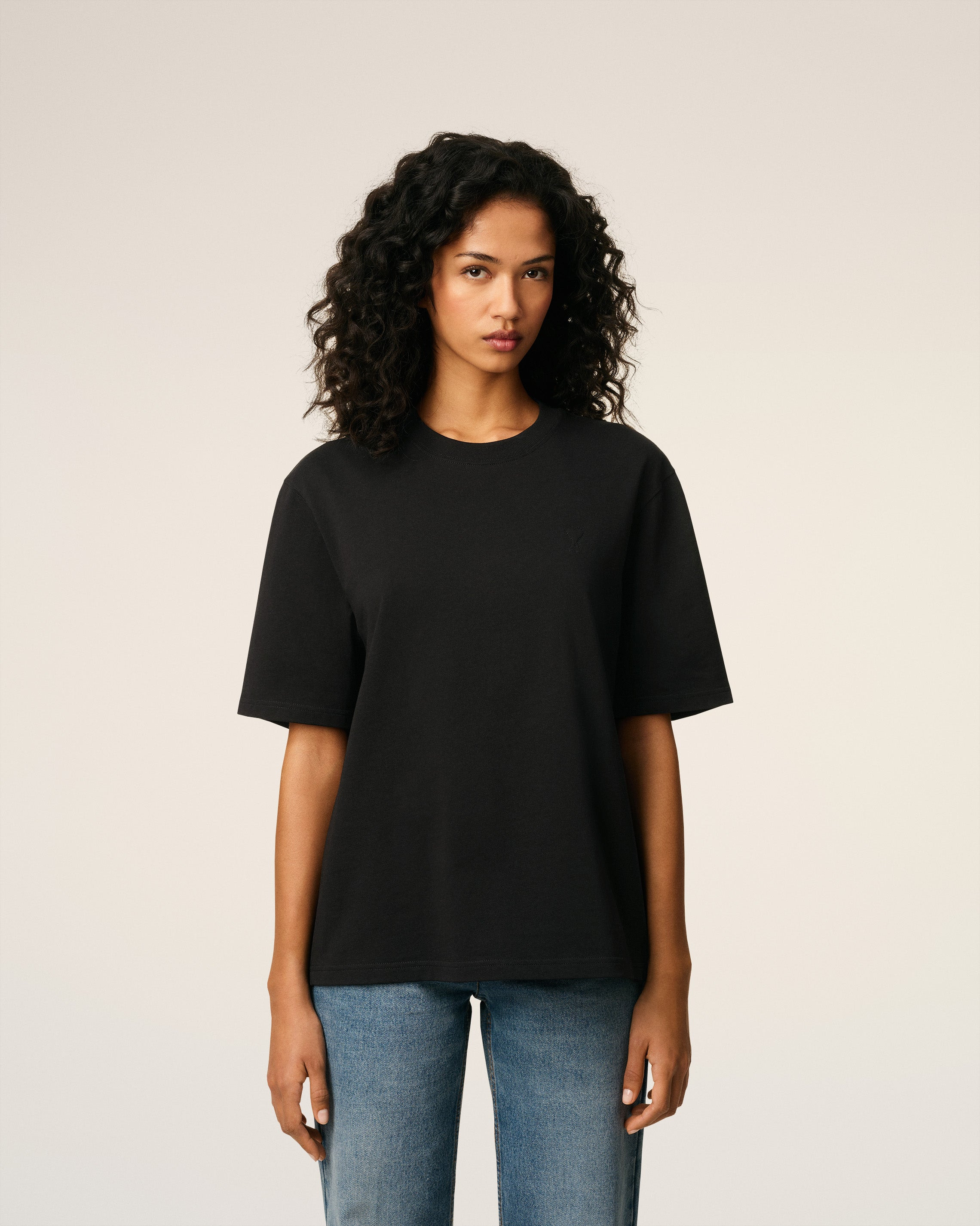 BLACK COTTON AMI DE COEUR T-SHIRT - 3