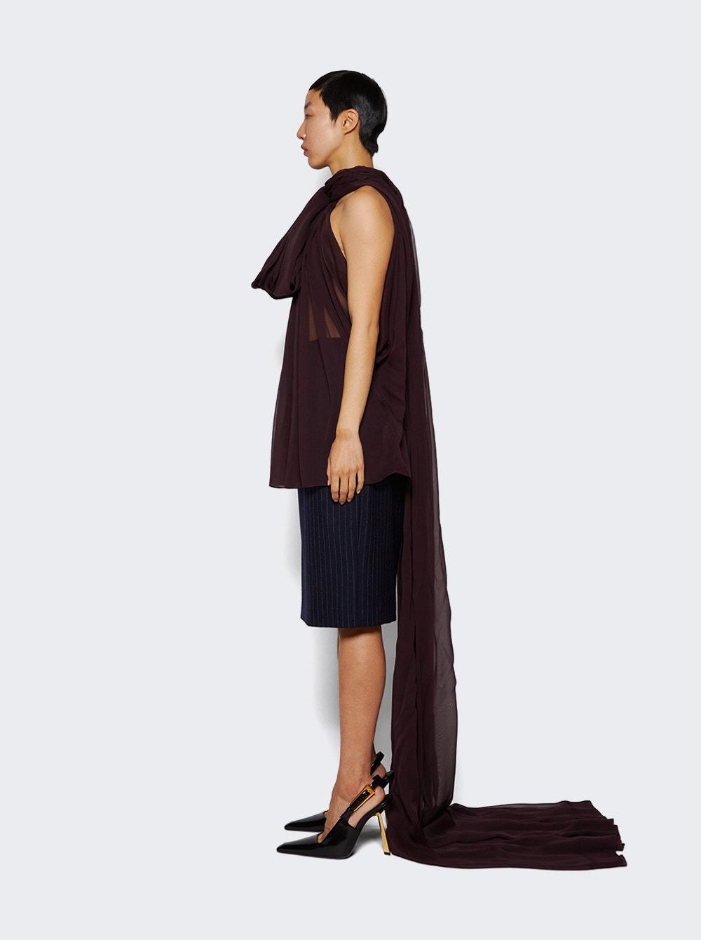 Lavalliere Neck Blouse Bordeaux Fonce - 4