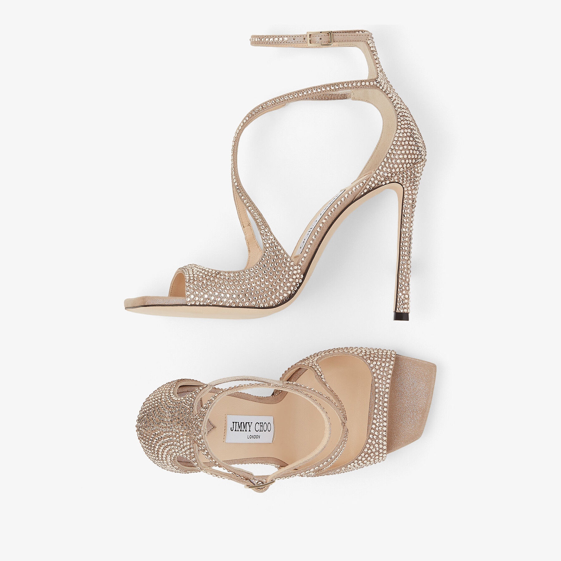 【関税&送料込】Jimmy Choo Embellished Suede Azia 95 Sandals JIMMY CHOO Azia 95 Honey Gold Suede Sandals with Crystals