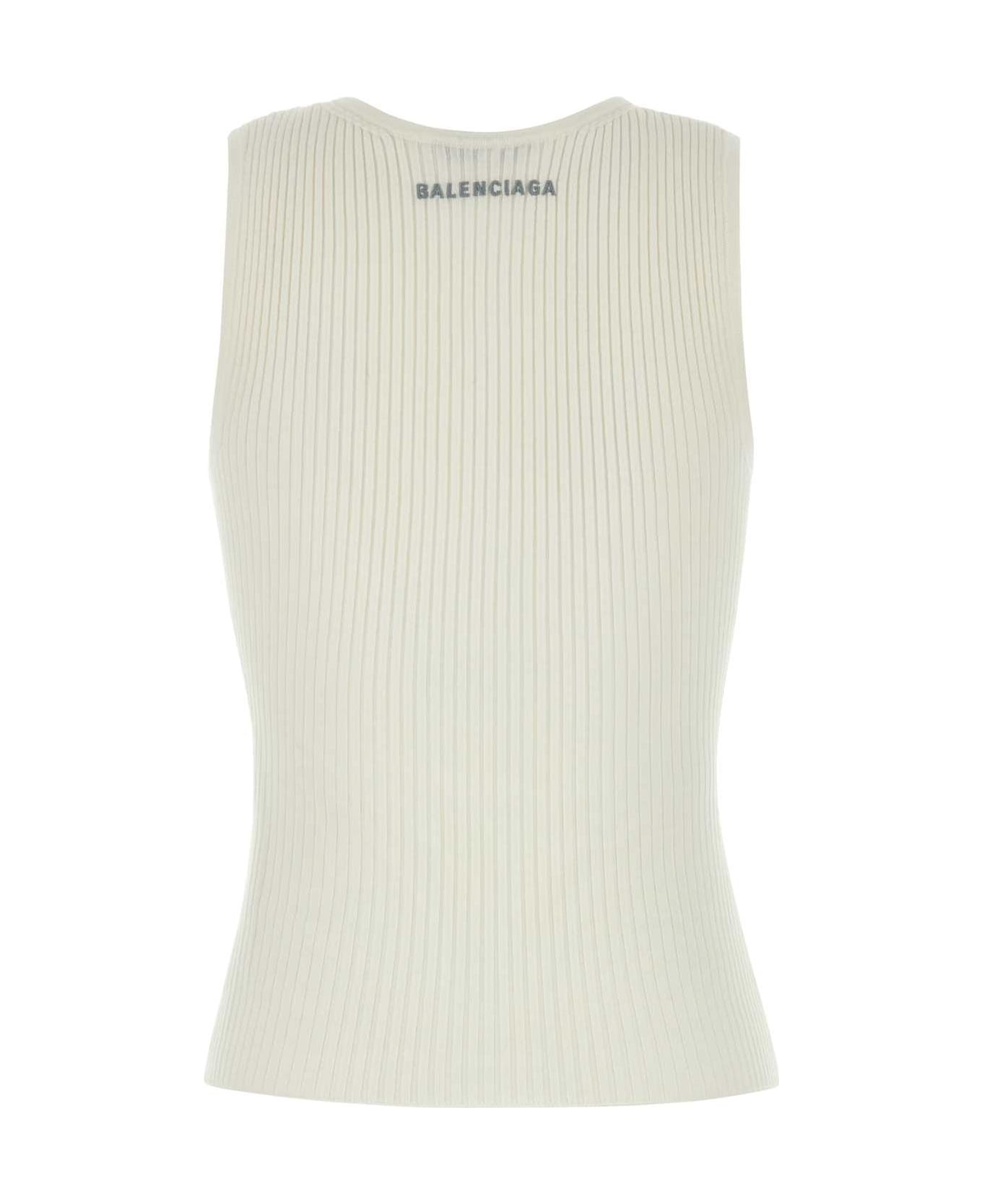 White Stretch Wool Blend Tank Top - 2