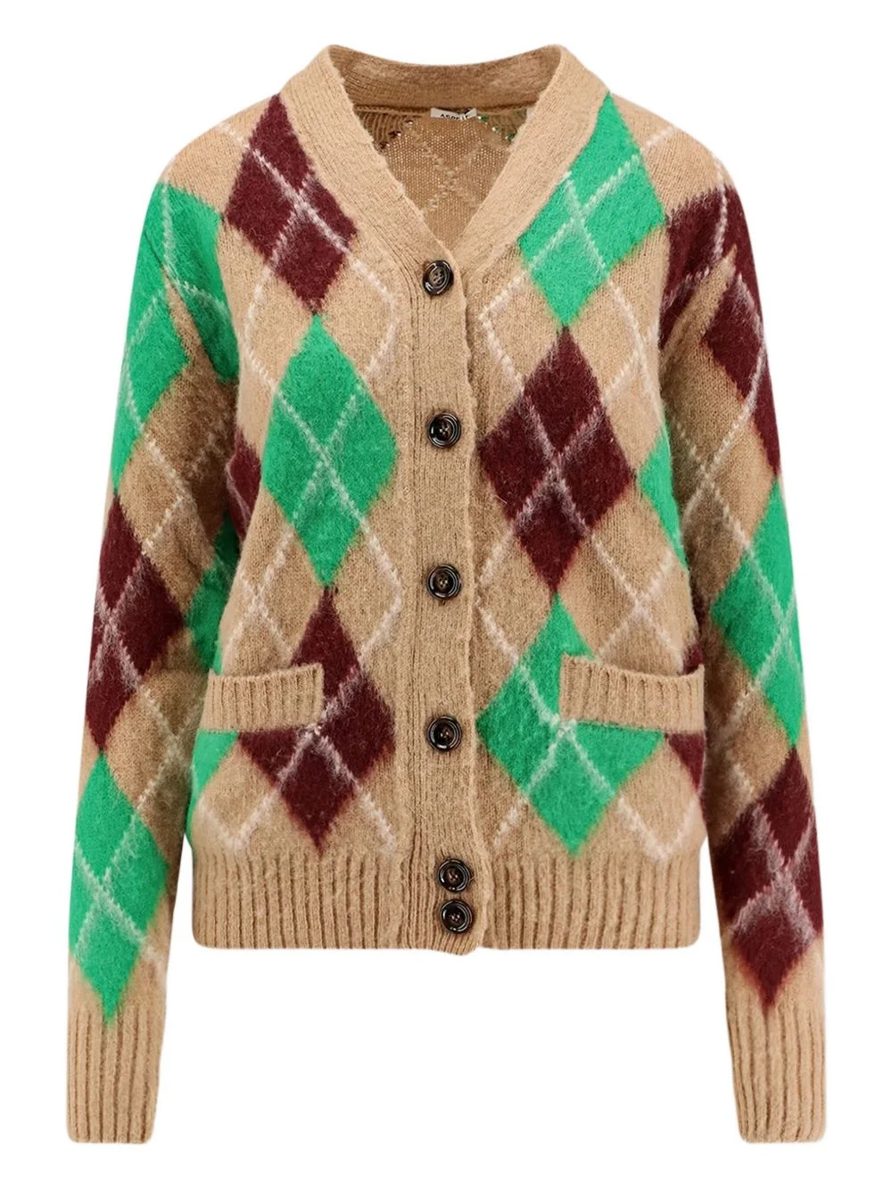 argyle-pattern wool cardigan - 1