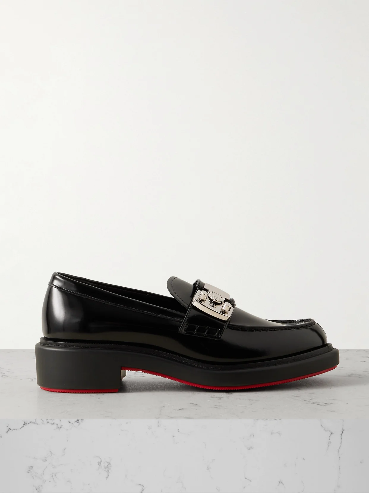 Urban Moc Lock Embellished Glossed-leather Loafers - 1