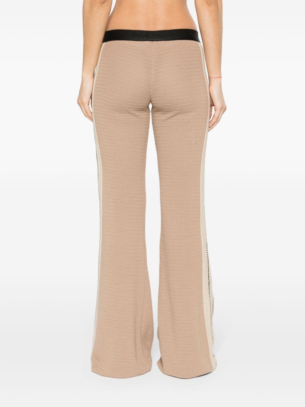 logo-tape knitted flared trousers - 4