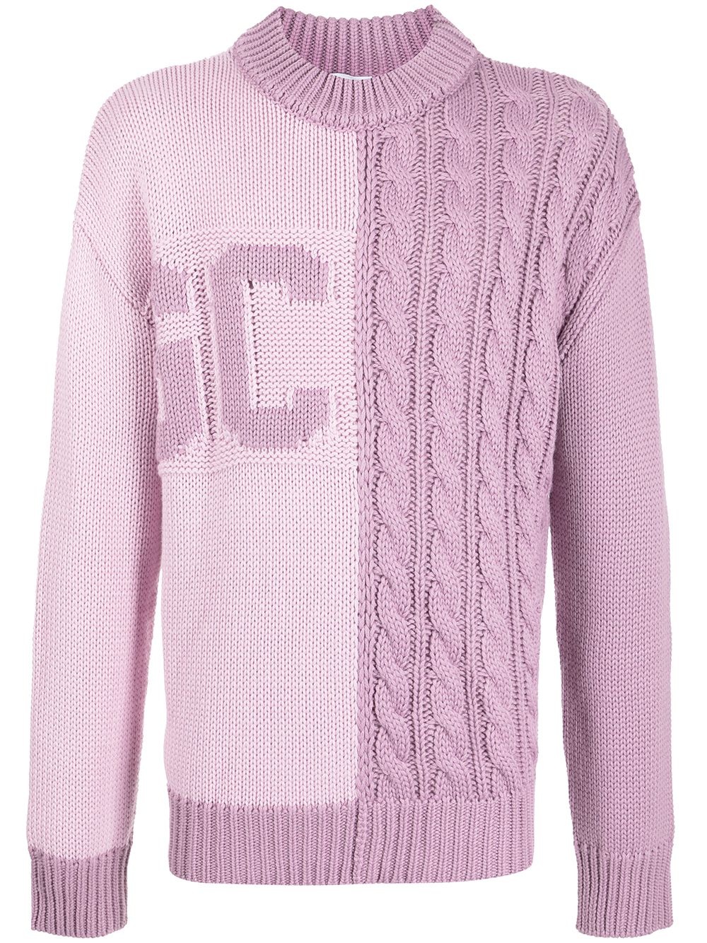 logo-printed cable-knit jumper - 1