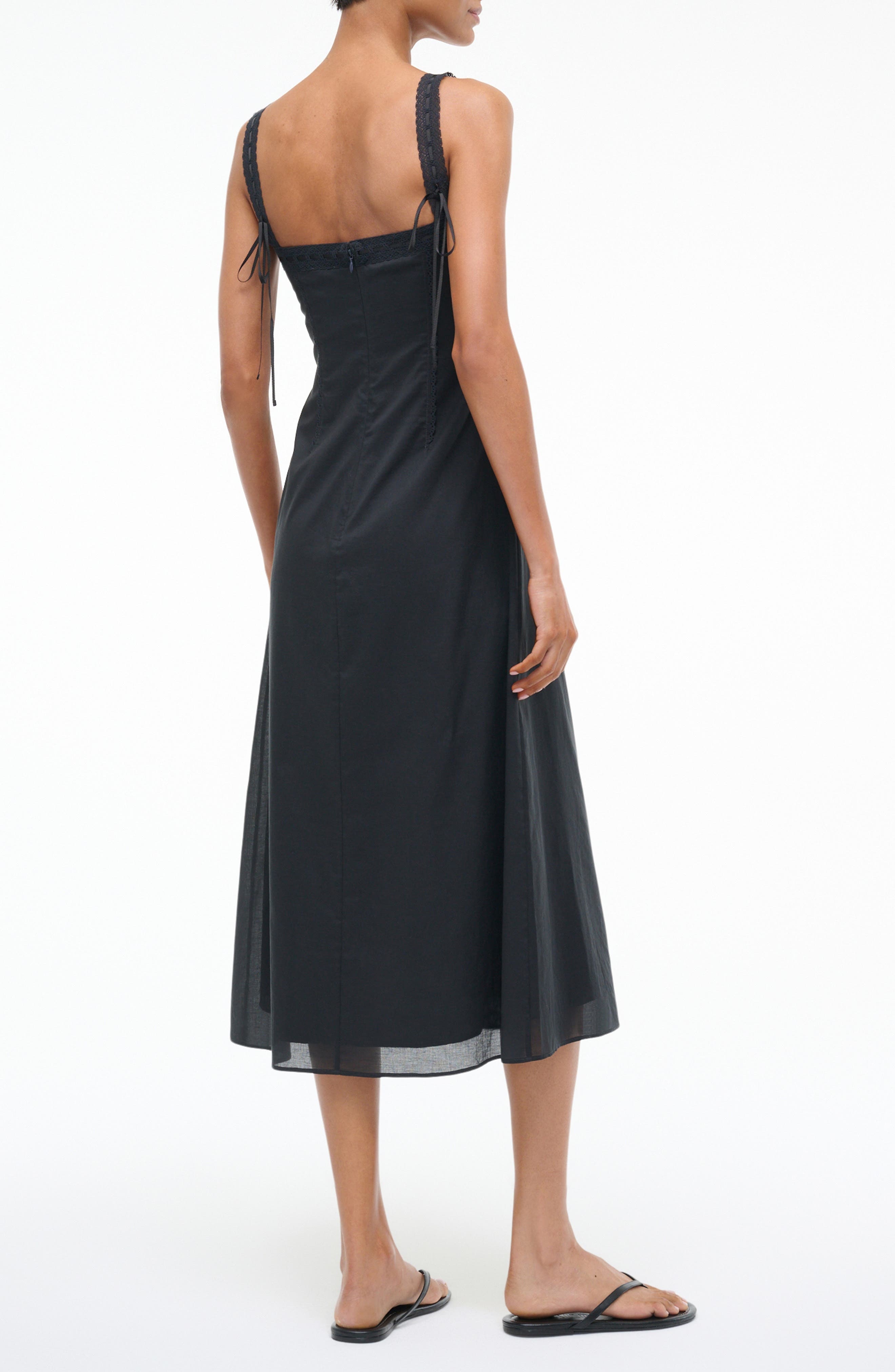 STAUD Matilde Lace Trim Midi Dress in Black at Nordstrom - 2