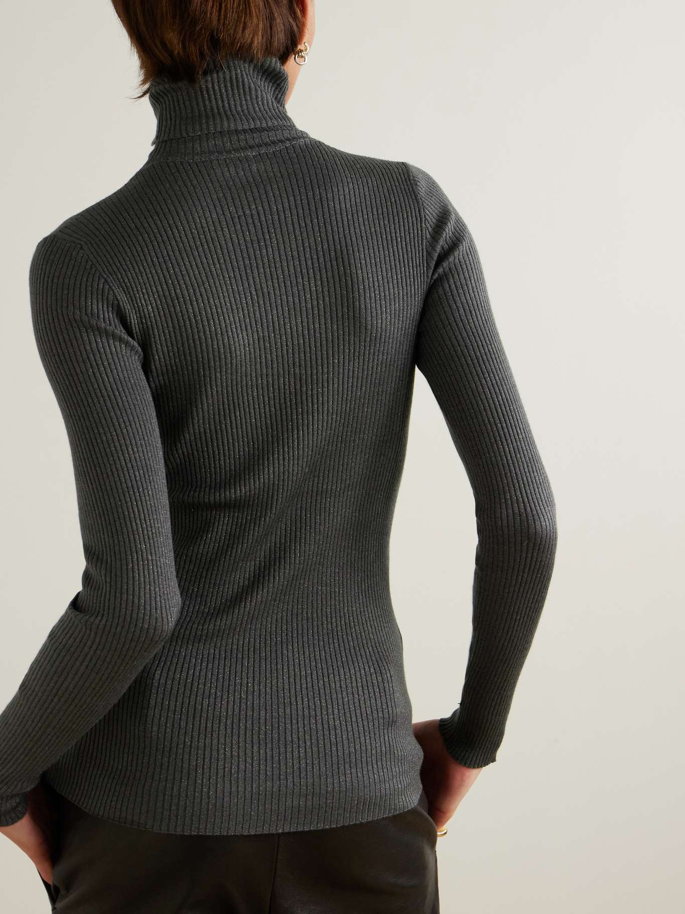 Ribbed metallic cashmere-blend turtleneck sweater - 3
