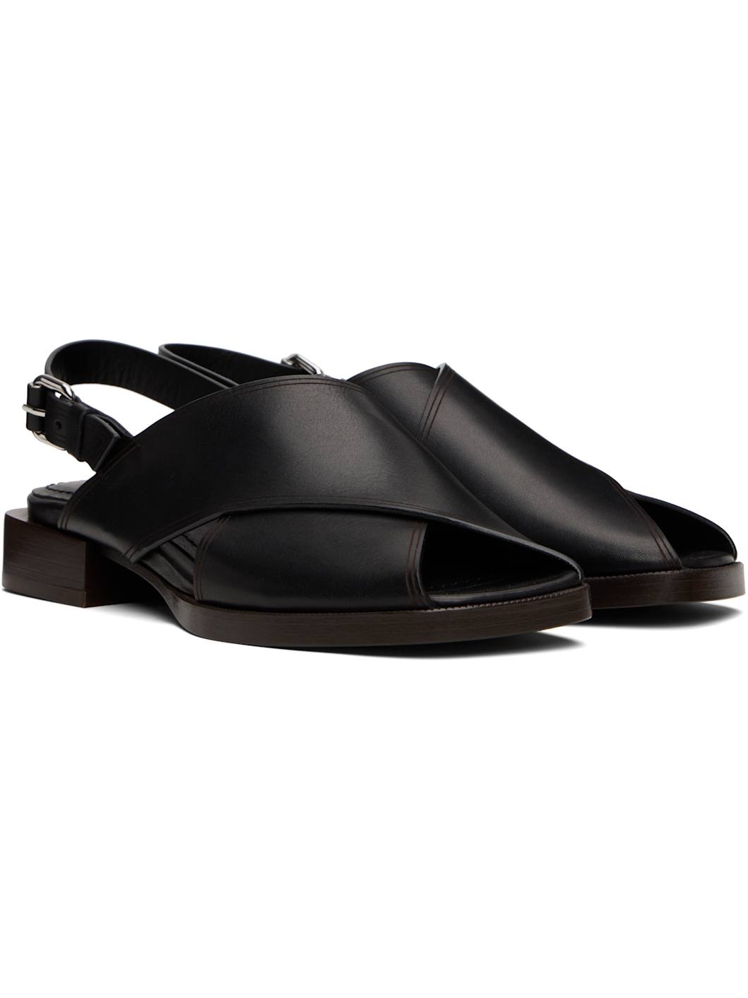 Black Cross Flat Sandals - 4