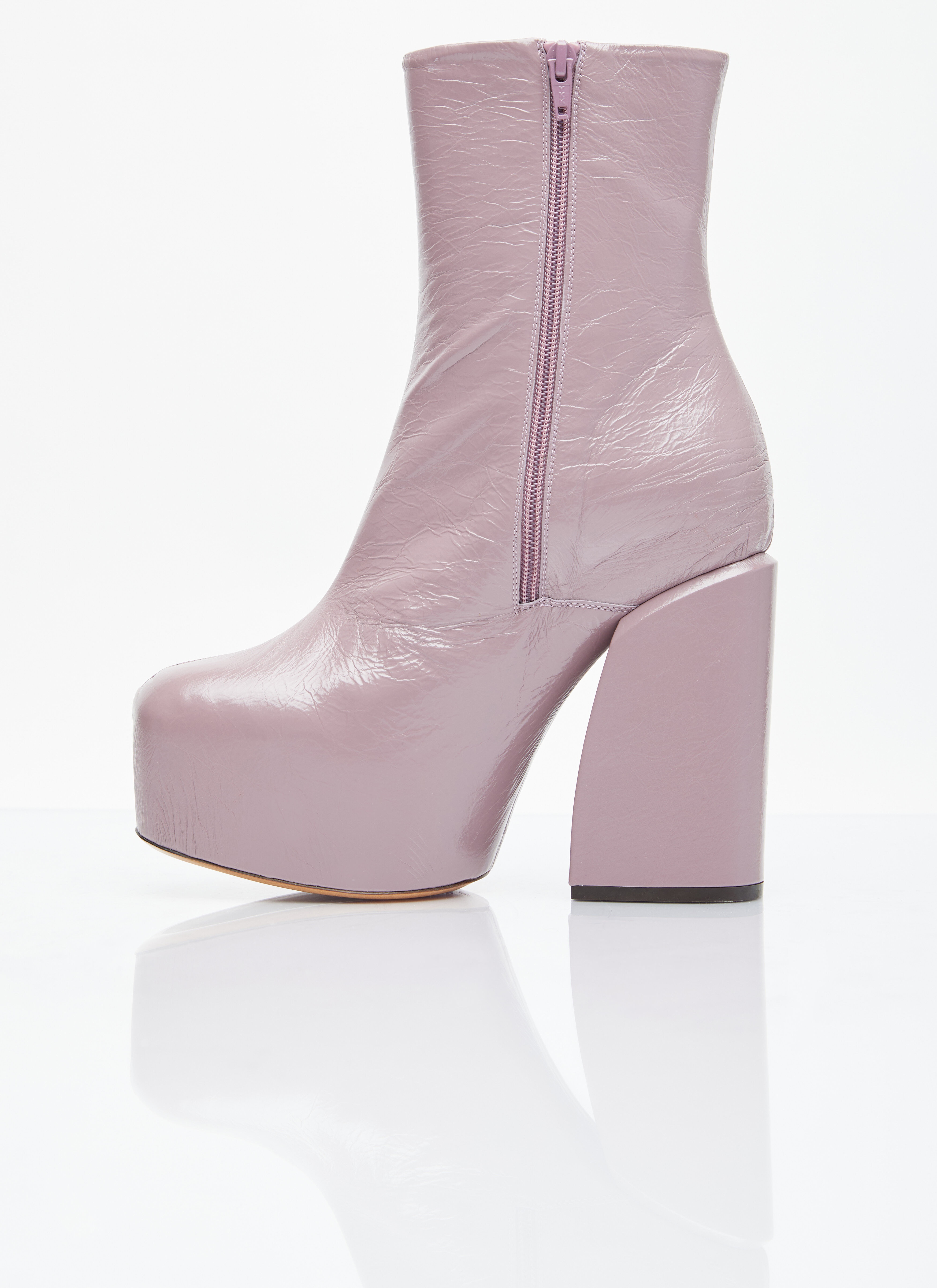 Platform Heel Leather Boots - 4