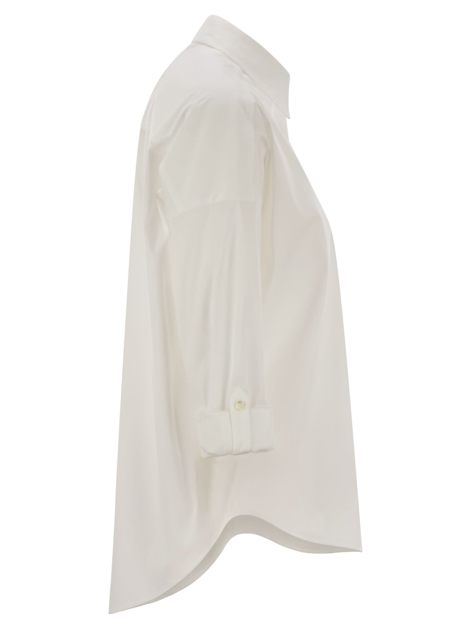 Brunello Cucinelli Women Stretch Cotton Poplin Shirt With Shiny Trim - 3