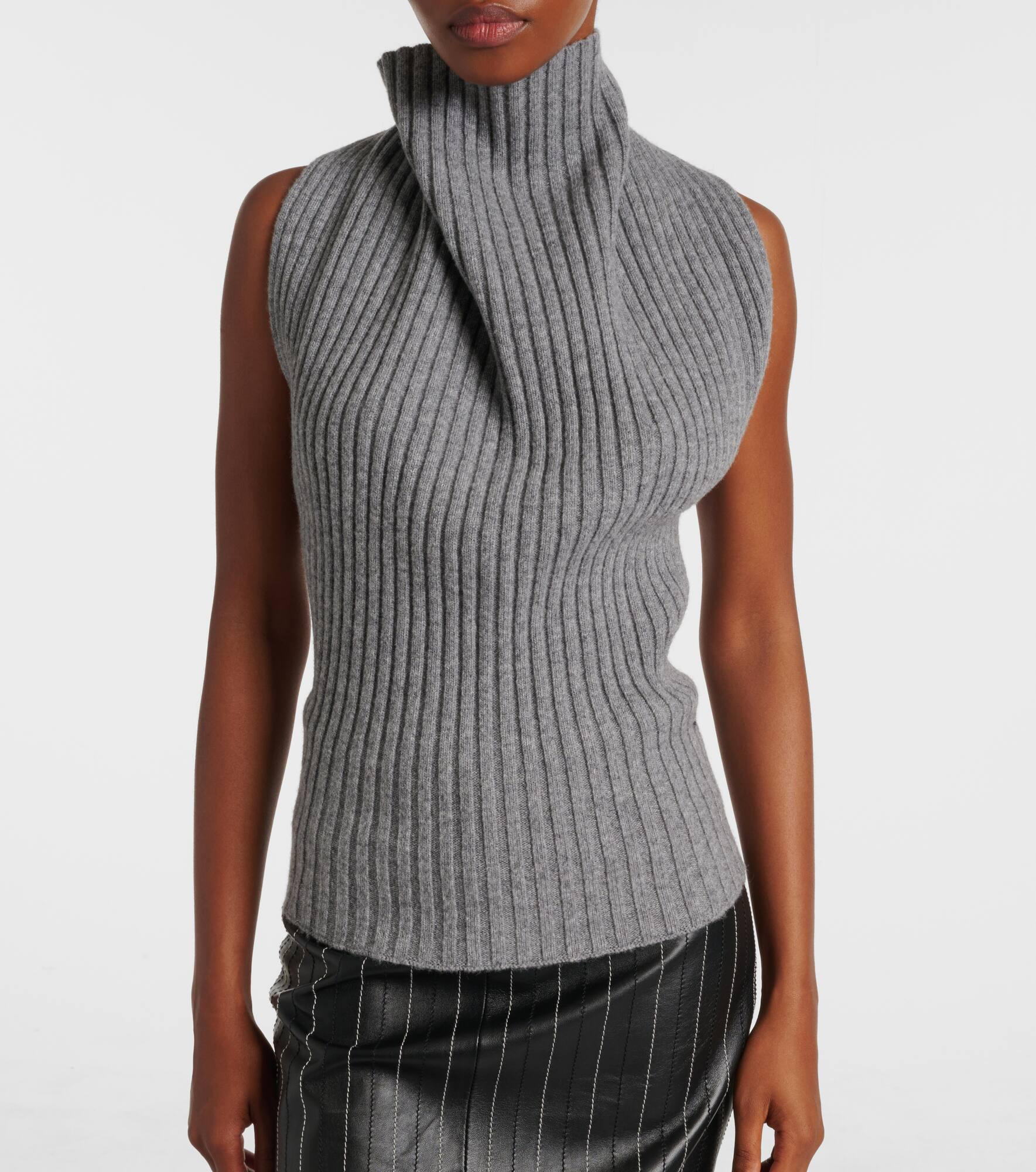 Draped ribbed-knit wool-blend top - 6