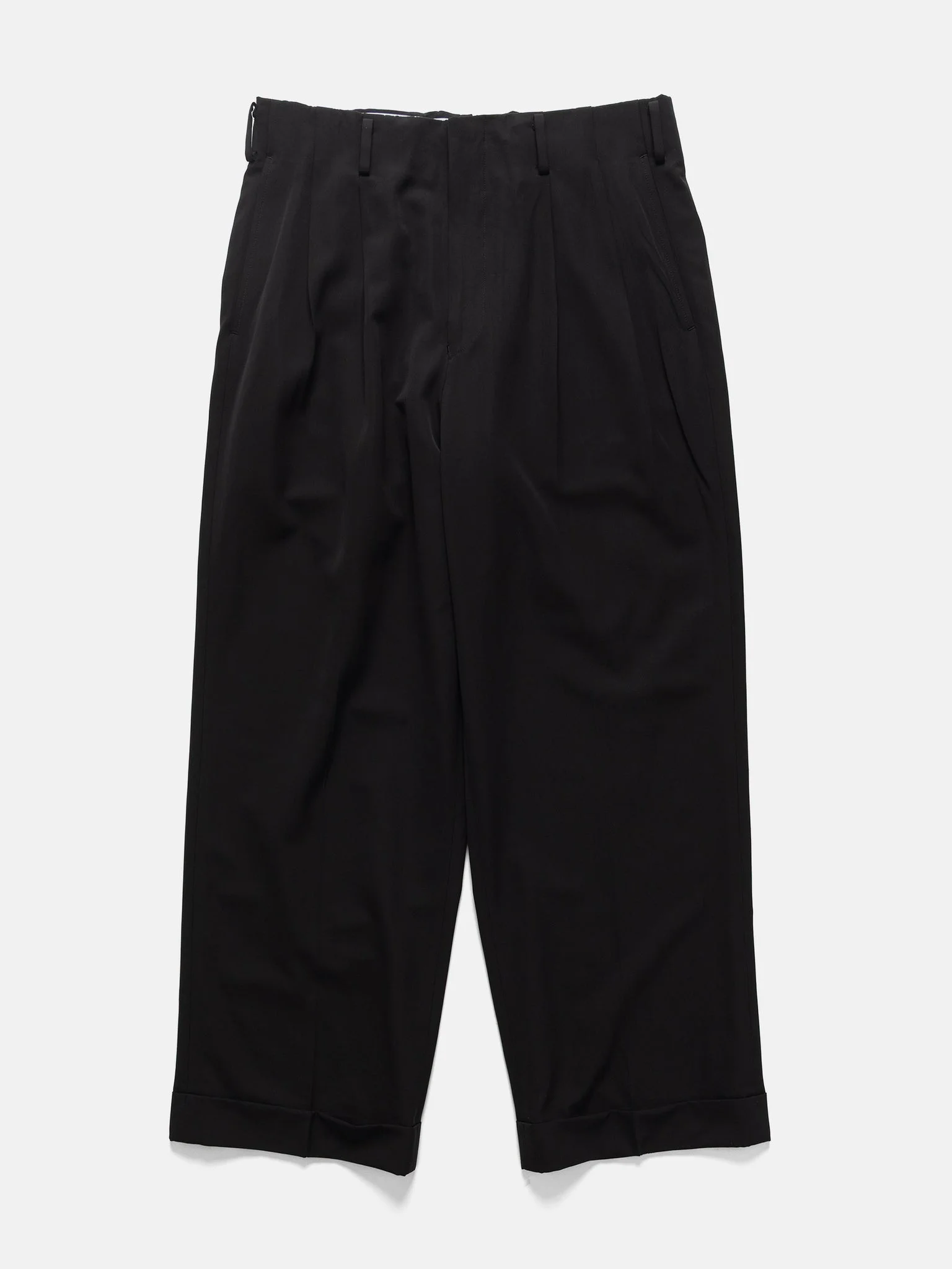 Wool Rayon Wide Trousers Black - 1