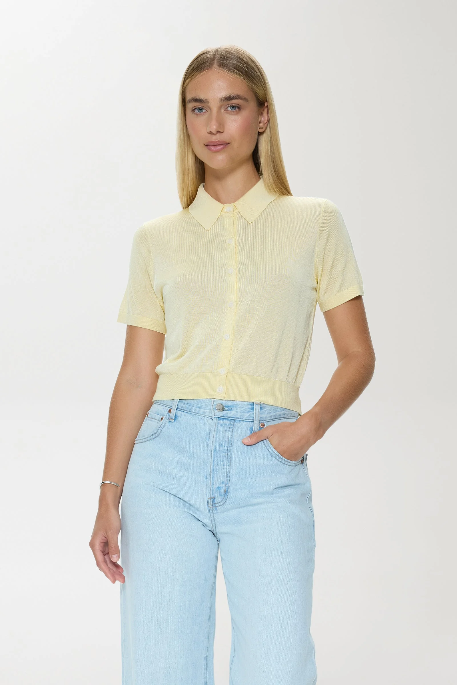 LUCCA SHORT SLEEVE POLO SWEATER - PALE YELLOW - 1