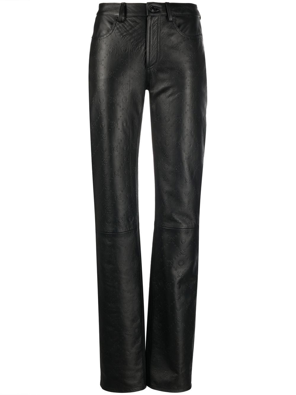 all-over embossed-logo leather trousers - 1