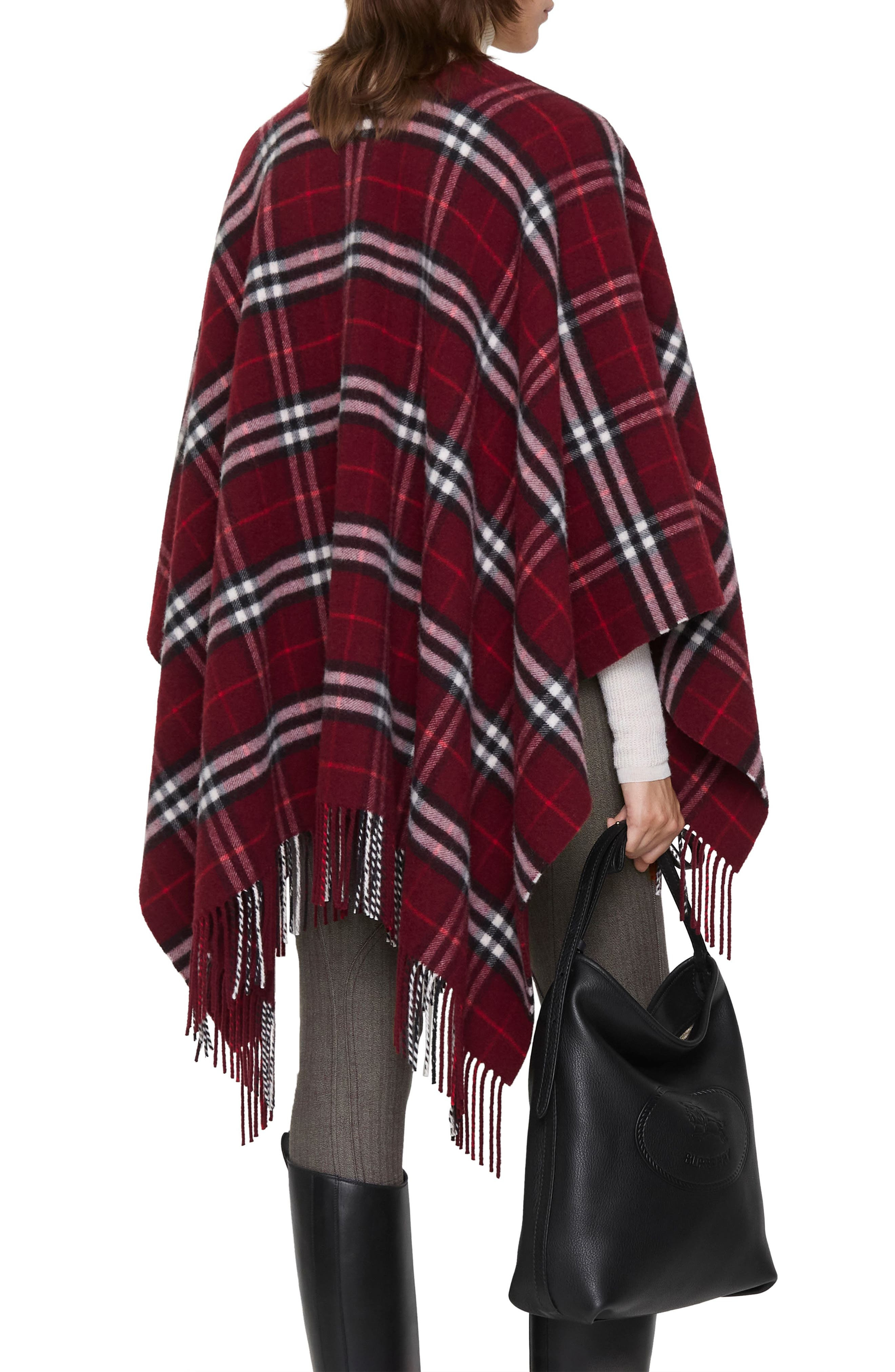 burberry Check Double Face Wool & Cashmere Cape in Oxblood at Nordstrom - 2
