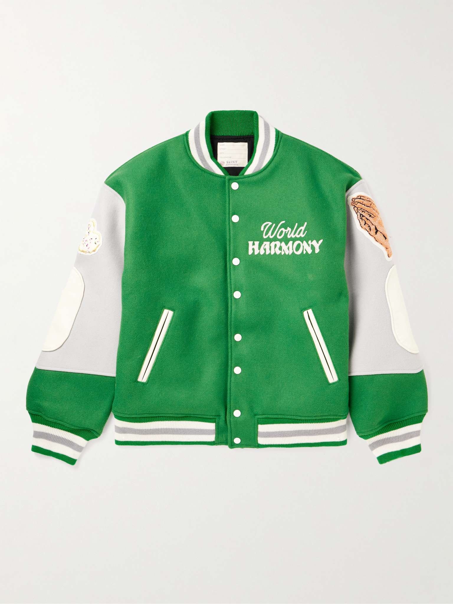 Logo-Embroidered Wool-Blend and Leather Varsity Jacket - 1
