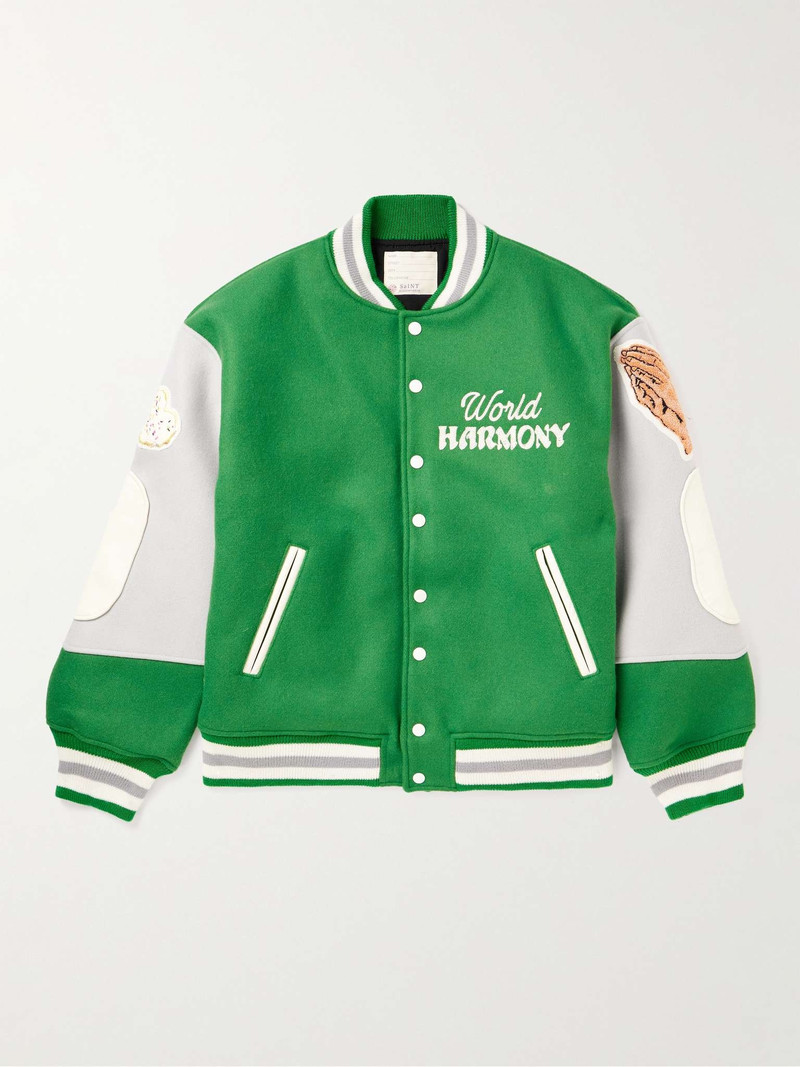 Logo-Embroidered Wool-Blend 및 가죽 Varsity 재킷 - 1