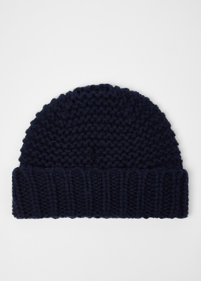 Navy Chunky Knit Wool Beanie 3