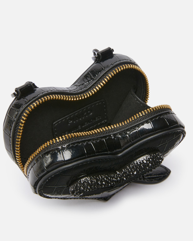 BLACK CROCODILE-PRINT PATENT HEART-SHAPED COIN PURSE 4