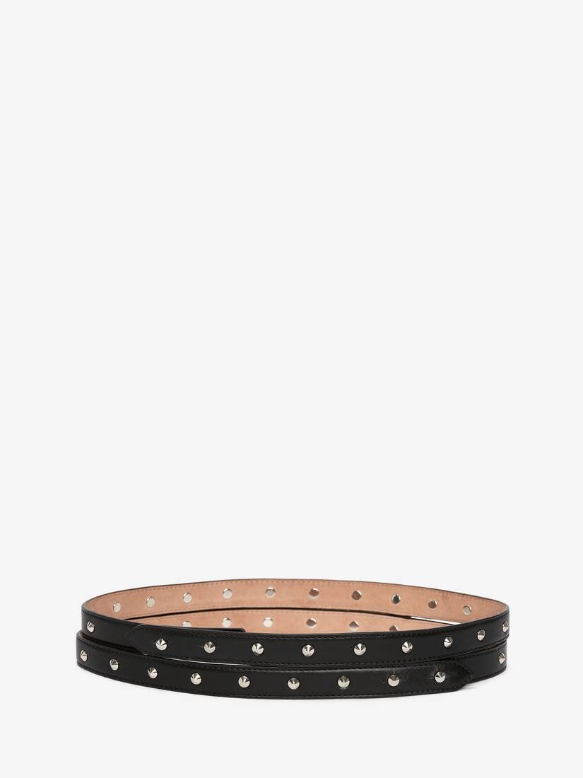 Women's Thin Studded Double Belt in Black - 1