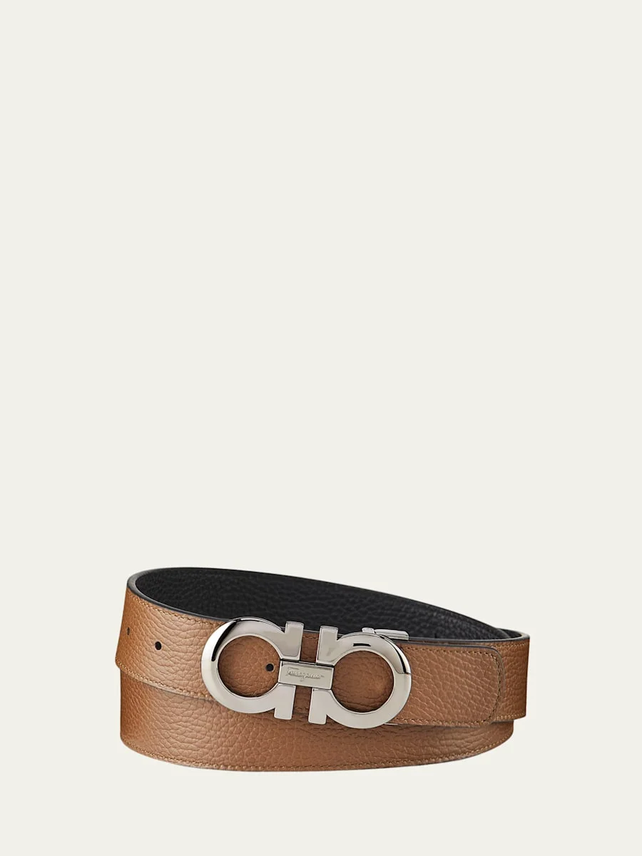 Men's Gancini Reversible Pebbled Leather Belt - 1