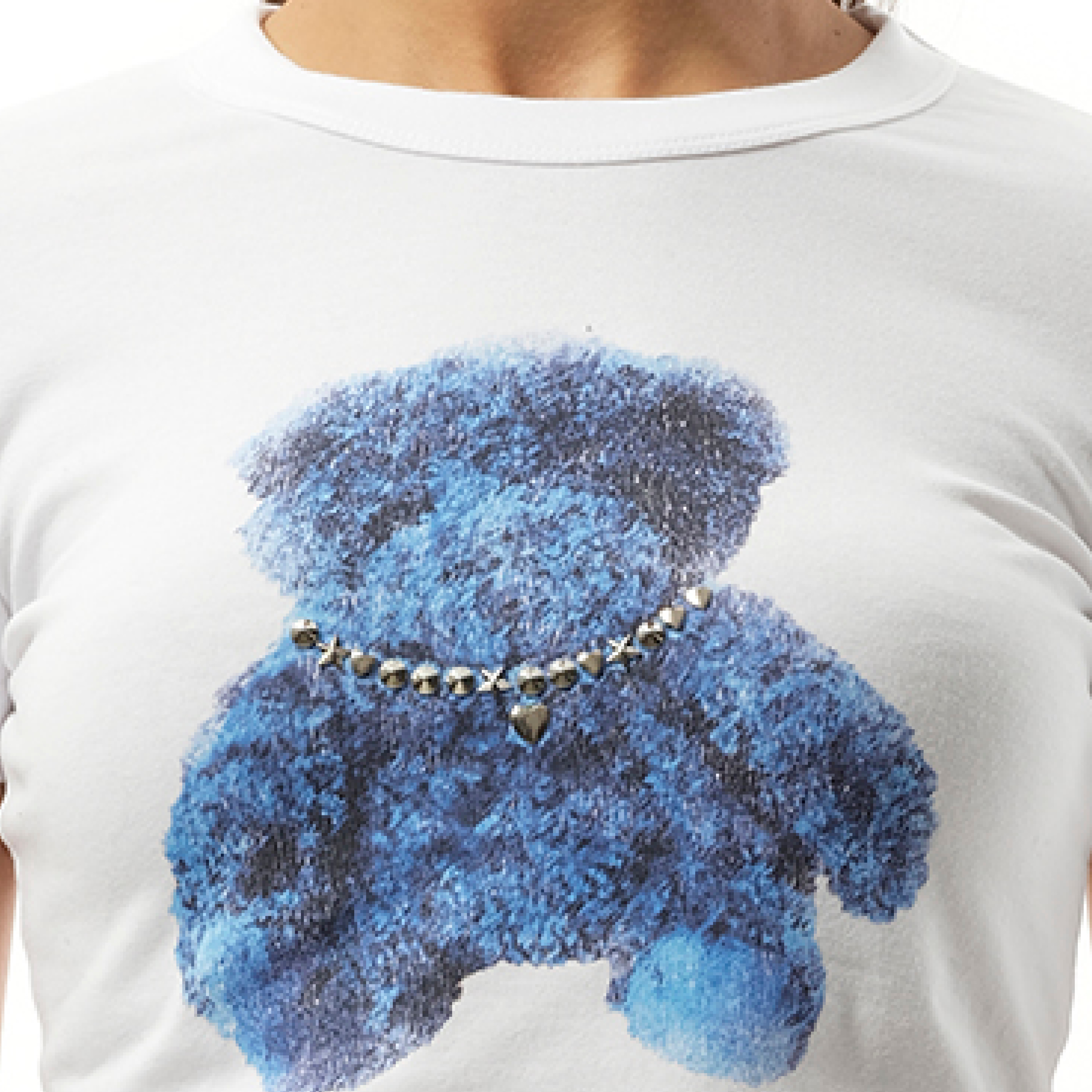 Womens Studded Bear Cropped T-Shirt in White - 3