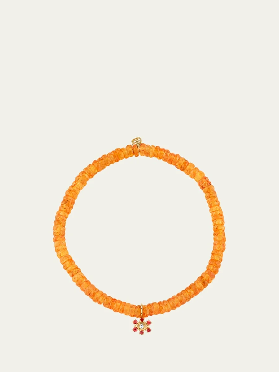 14K Evil Eye Flower on Orange Spessartite Bracelet - 1