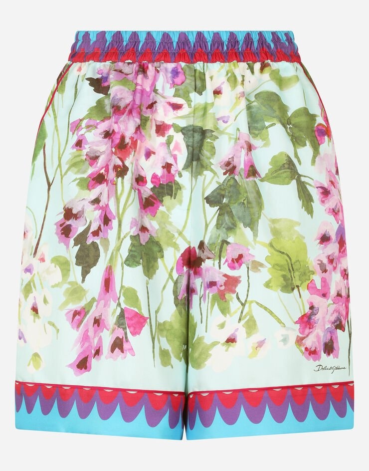 Bluebell-print twill shorts with piping - 3