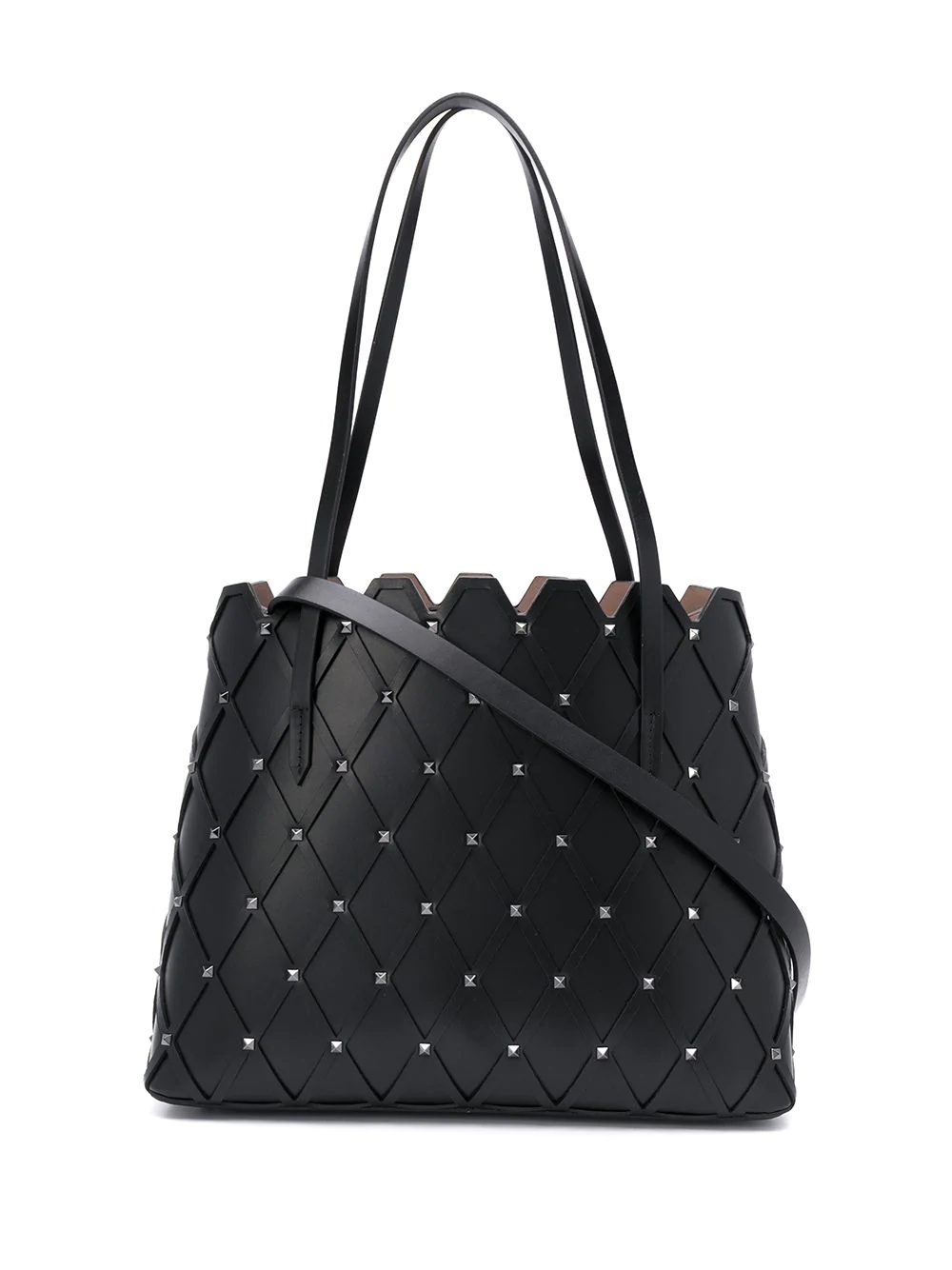 Rockstud diamond-quilted leather tote - 1