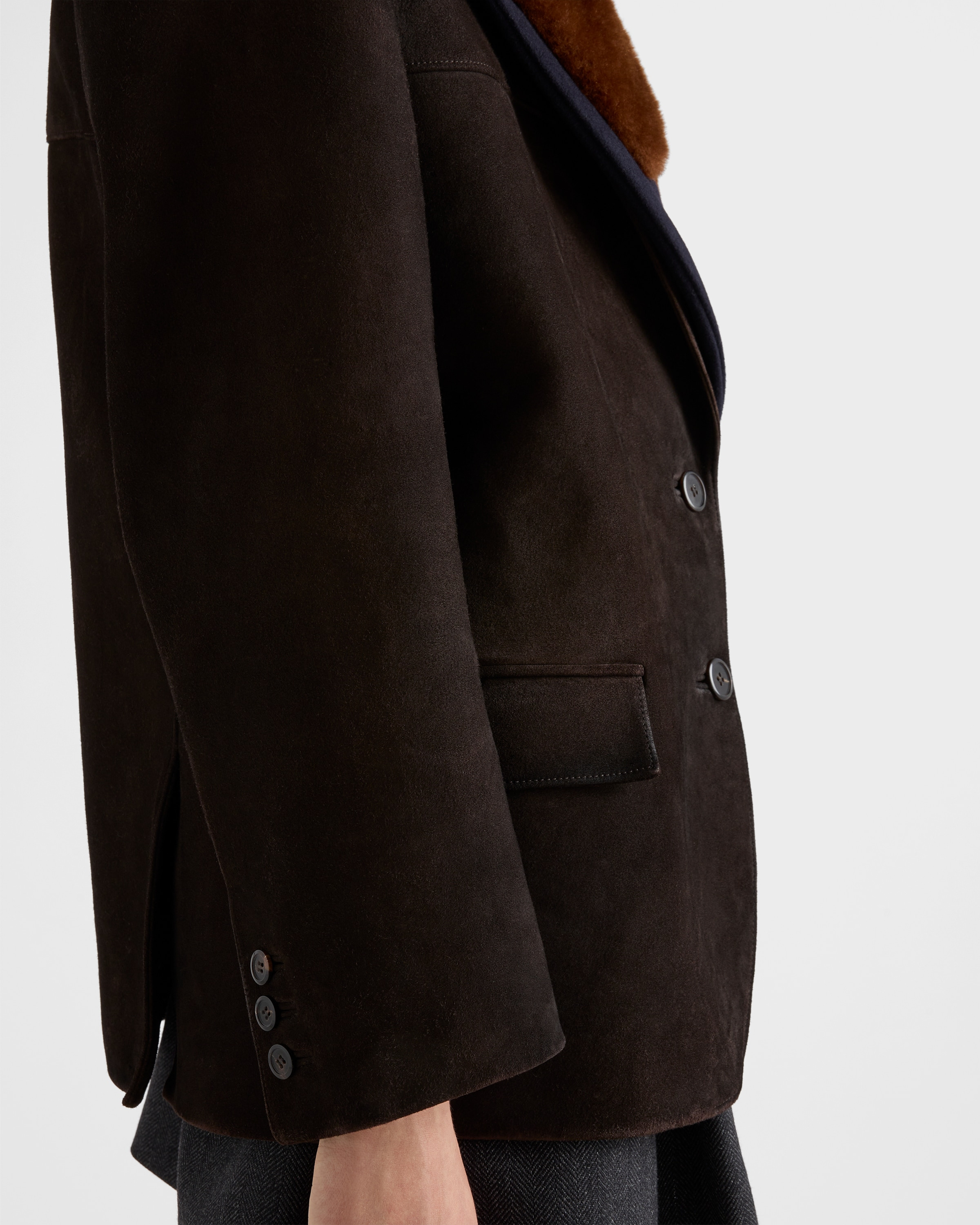 Suede and shearling caban jacket - 6