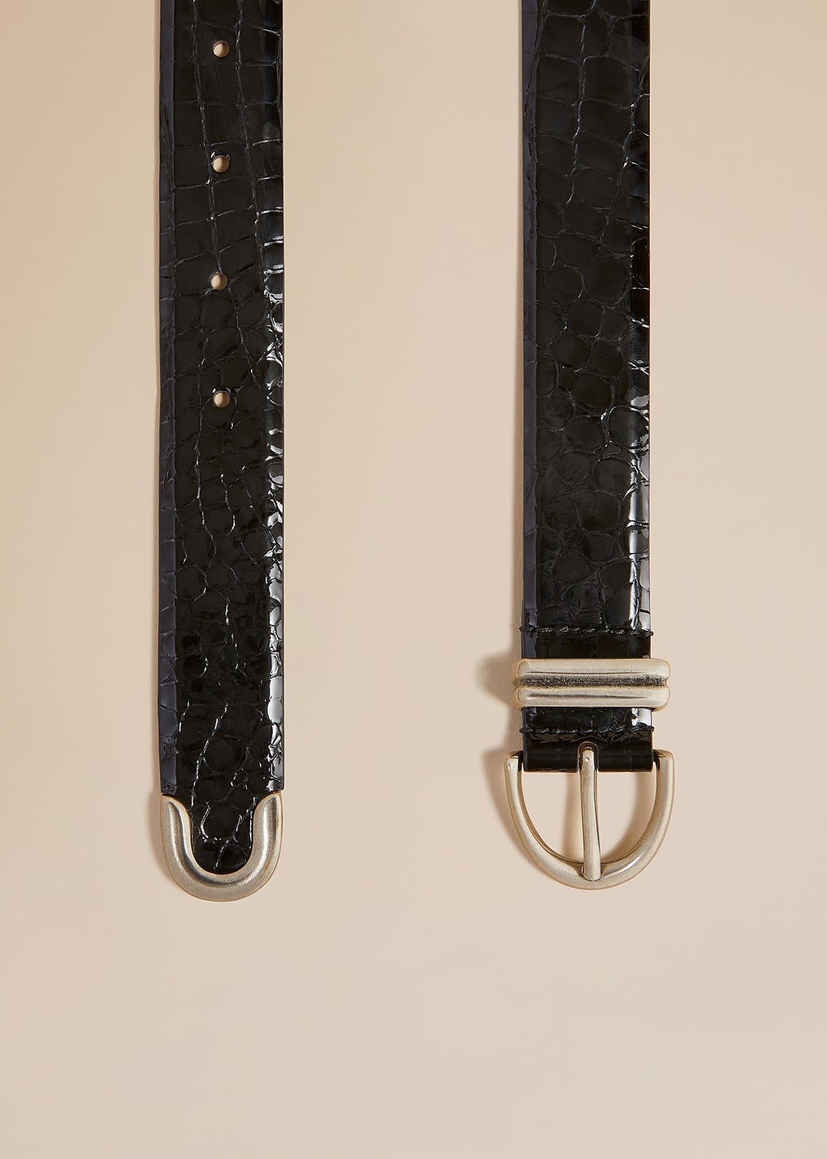 The Bambi Belt in Black Croc-Embossed Leather with Silver - 2