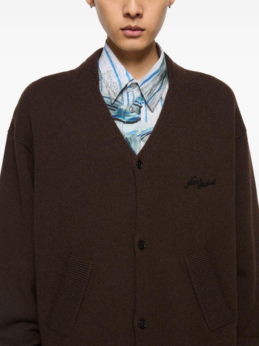 embroidered-logo buttoned cardigan - 5