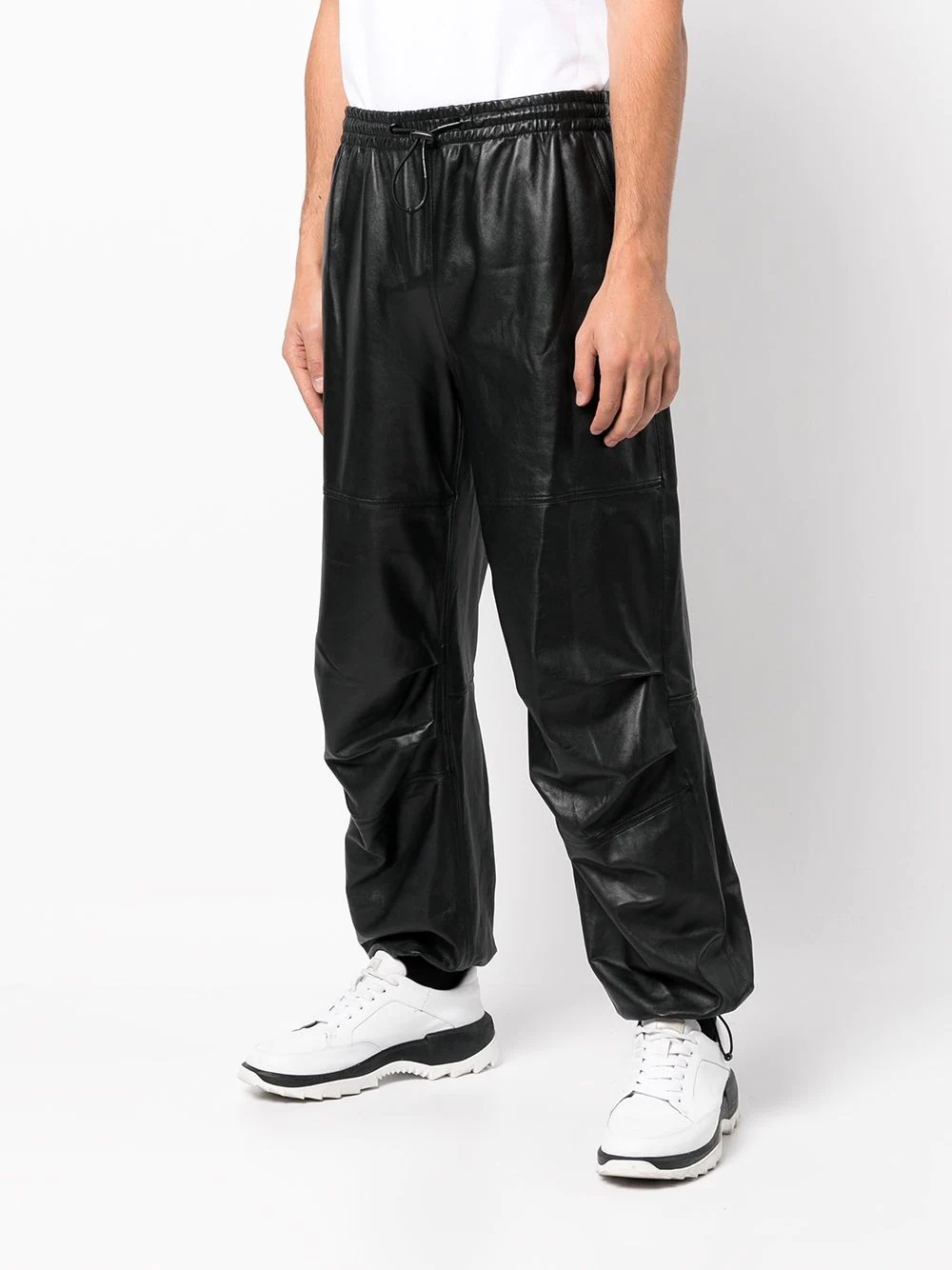 wide-leg lambskin track pants - 4